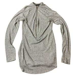 Dynamite Grey Marl Half-Zip Long Sleeve Knit Mini Dress - XS